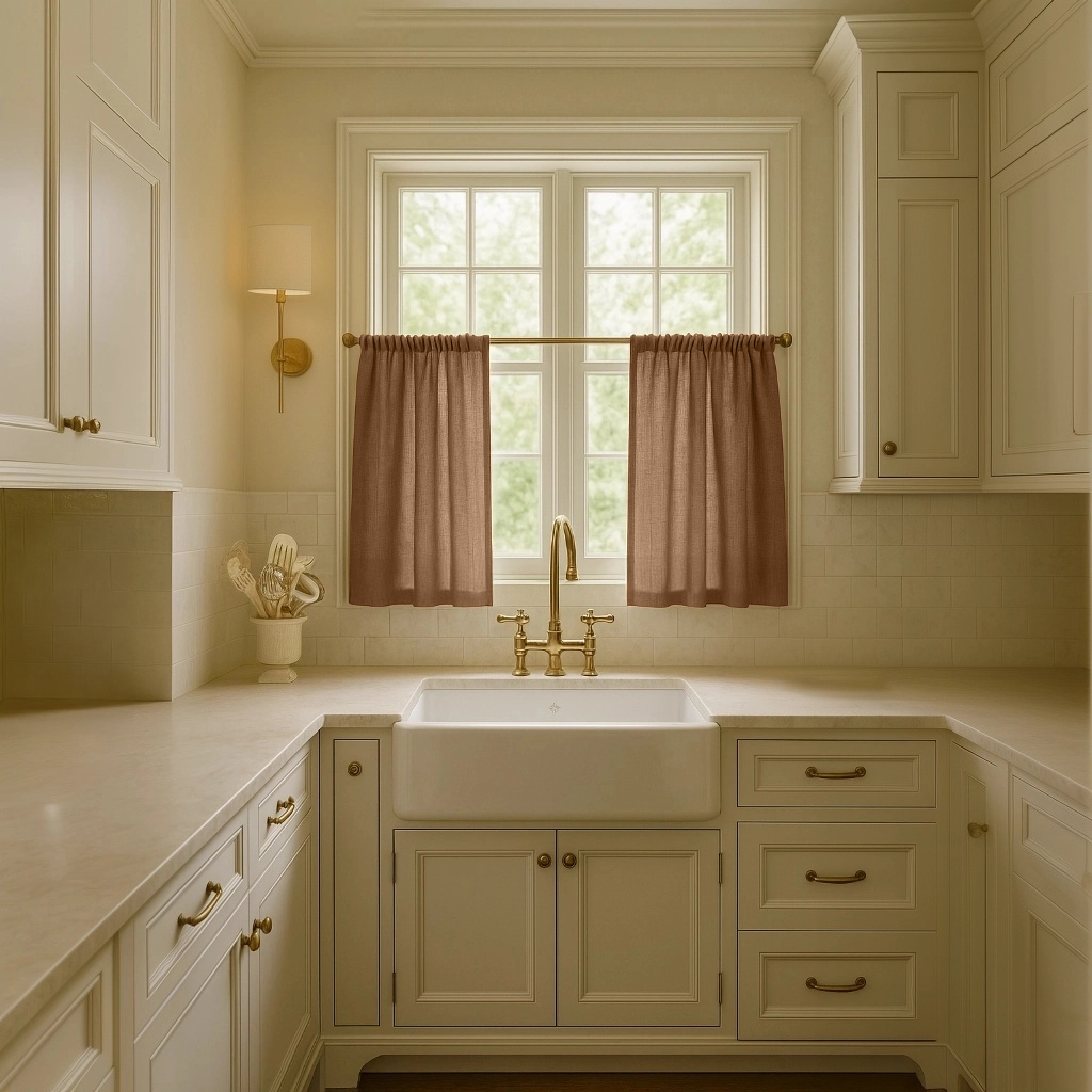 Tawny Brown Linen Cafe Curtains