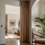Tawny Brown Linen Doorway Curtain with Multitape