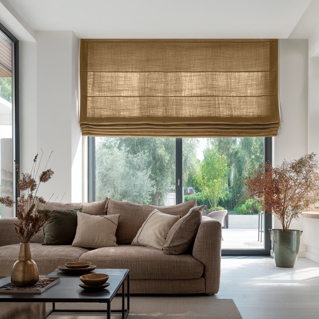 Tawny Brown Linen Roman Blinds