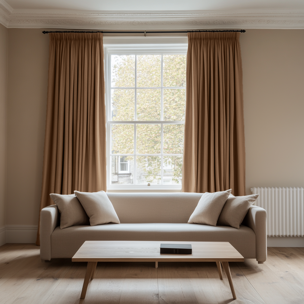 Tawny Warm Brown Pencil Pleat Curtains - Cotton Lining