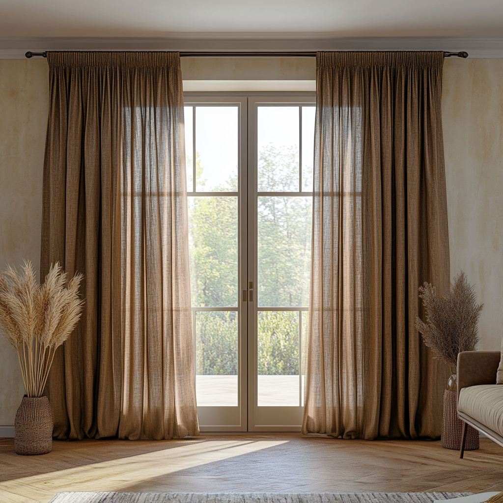 Tawny Warm Brown Pencil Pleat Curtains - Unlined