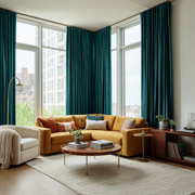 Teal Velvet Soundproof Blackout Curtains with Multitape