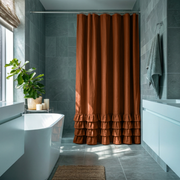 Terracotta Heavy Weight Linen Ruffled Shower Curtain