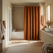Terracotta Heavy Weight Hookless Linen Shower Curtain
