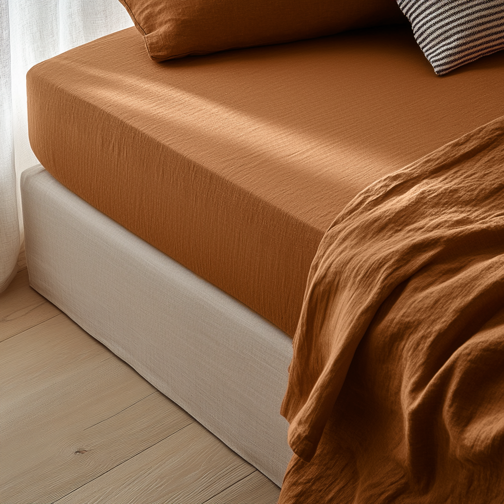 Terracotta Clay Heavyweight Linen Extra & Ultra Deep Fitted Sheet