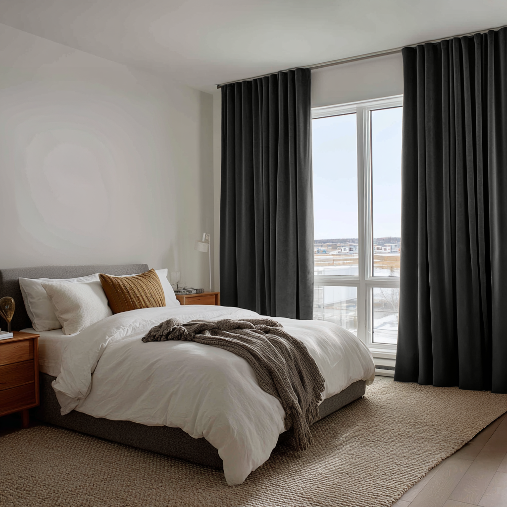 Steel Black Velvet Blackout Back Tab Curtain