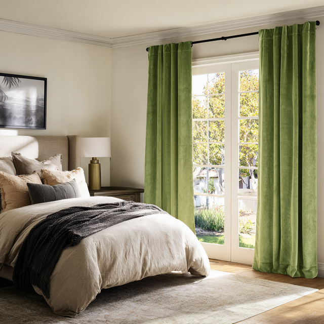 Heavy Moss Green Velvet Back Tab Curtains Custom Sizes 150 213 240 heavy-moss-green-velvet-back-tab-curtains-custom-sizes-150-213-240