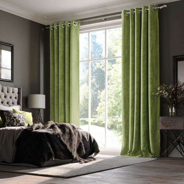 Heavy Moss Green Velvet Eyelet Curtains Ring Top Curtains Custom heavy-moss-green-velvet-eyelet-curtains-ring-top-curtains-custom