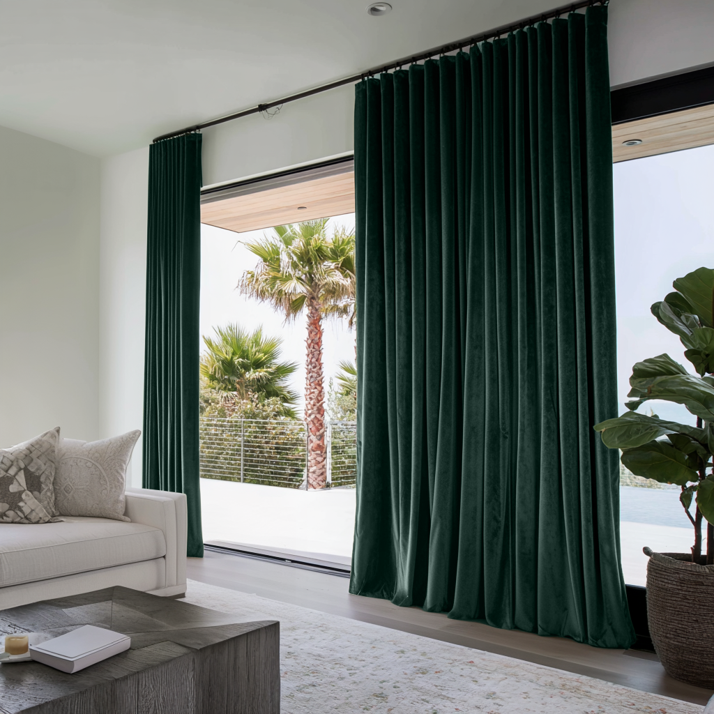Hunter Green Velvet Soundproof Curtains with Multitape