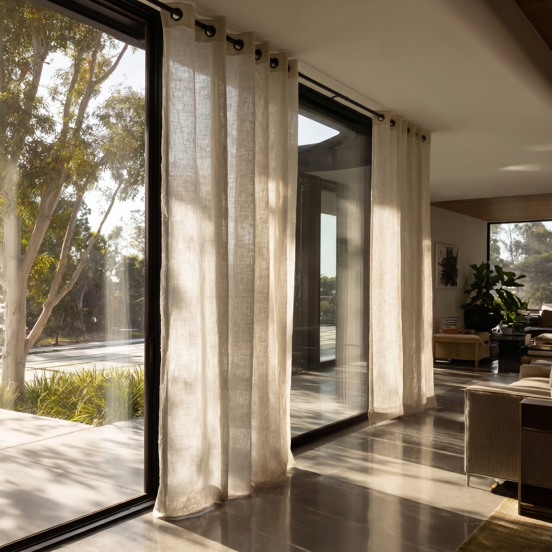 Natural Voile Linen Eyelet Curtains