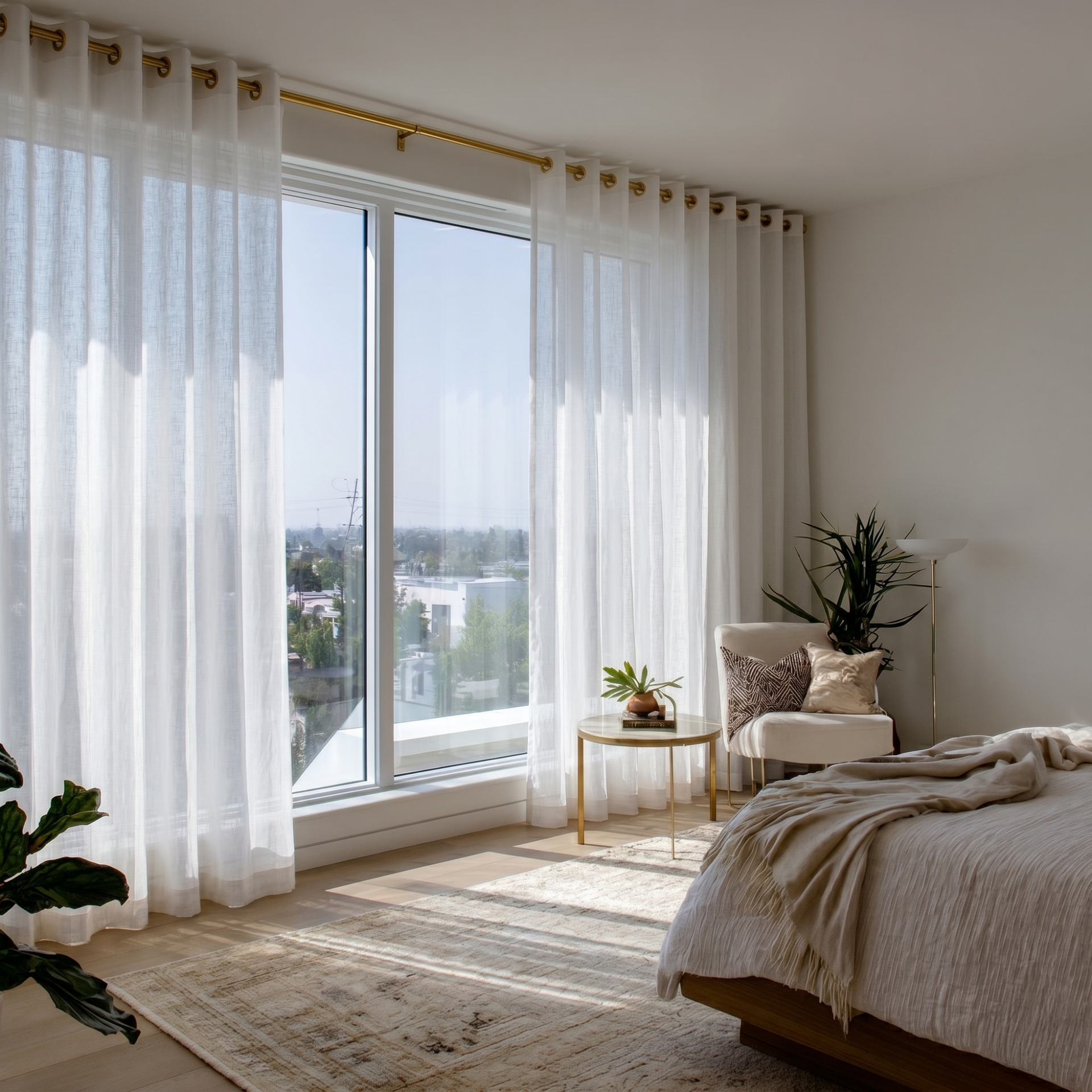 Off-White Voile Linen Eyelet Curtains