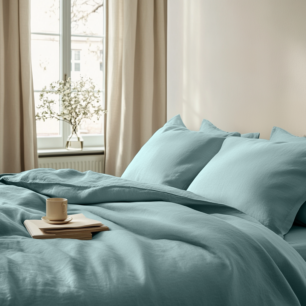 Aquamarine Blue Washed Linen Duvet Cover Set