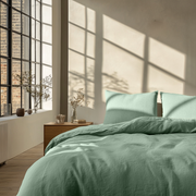 Asparagus Green Washed Linen Duvet Cover Set