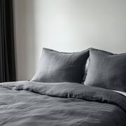 Charcoal Grey Washed Linen Duvet Cover Set