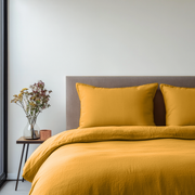 Mustard Yellow Washed Linen Duvet Cover Set