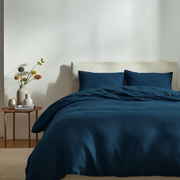 Peacock Blue Washed Linen Duvet Cover Set