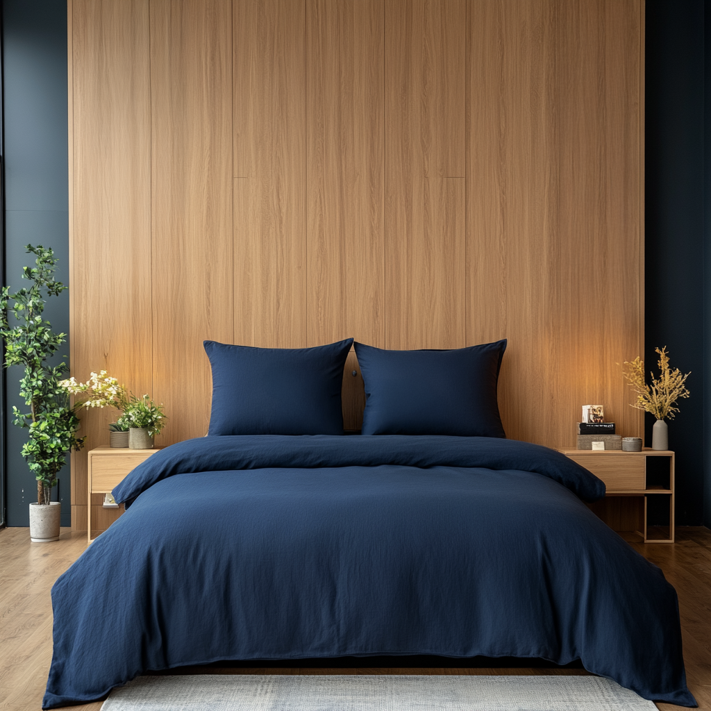 Royal Blue Washed Linen Duvet Cover Set