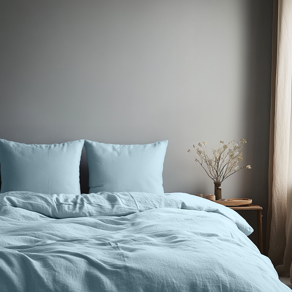 Sky Blue Washed Linen Duvet Cover Set
