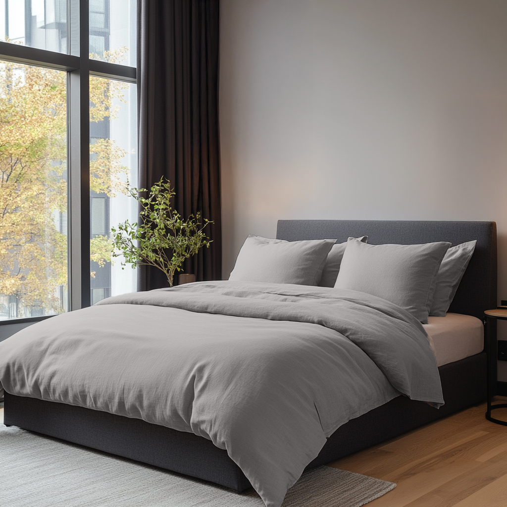 Stone Grey Washed Linen Duvet Cover Set