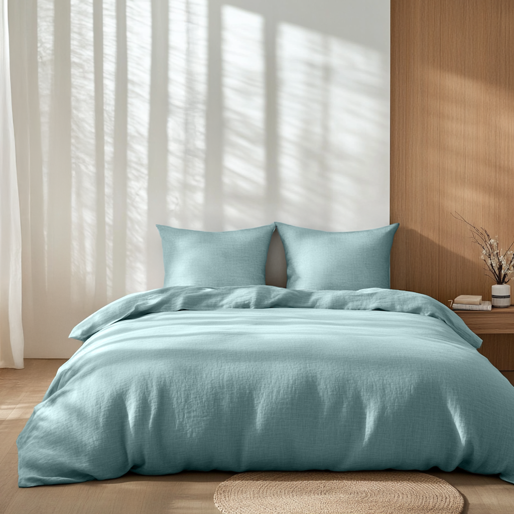 Aquamarine Blue Washed Linen Duvet Cover Set
