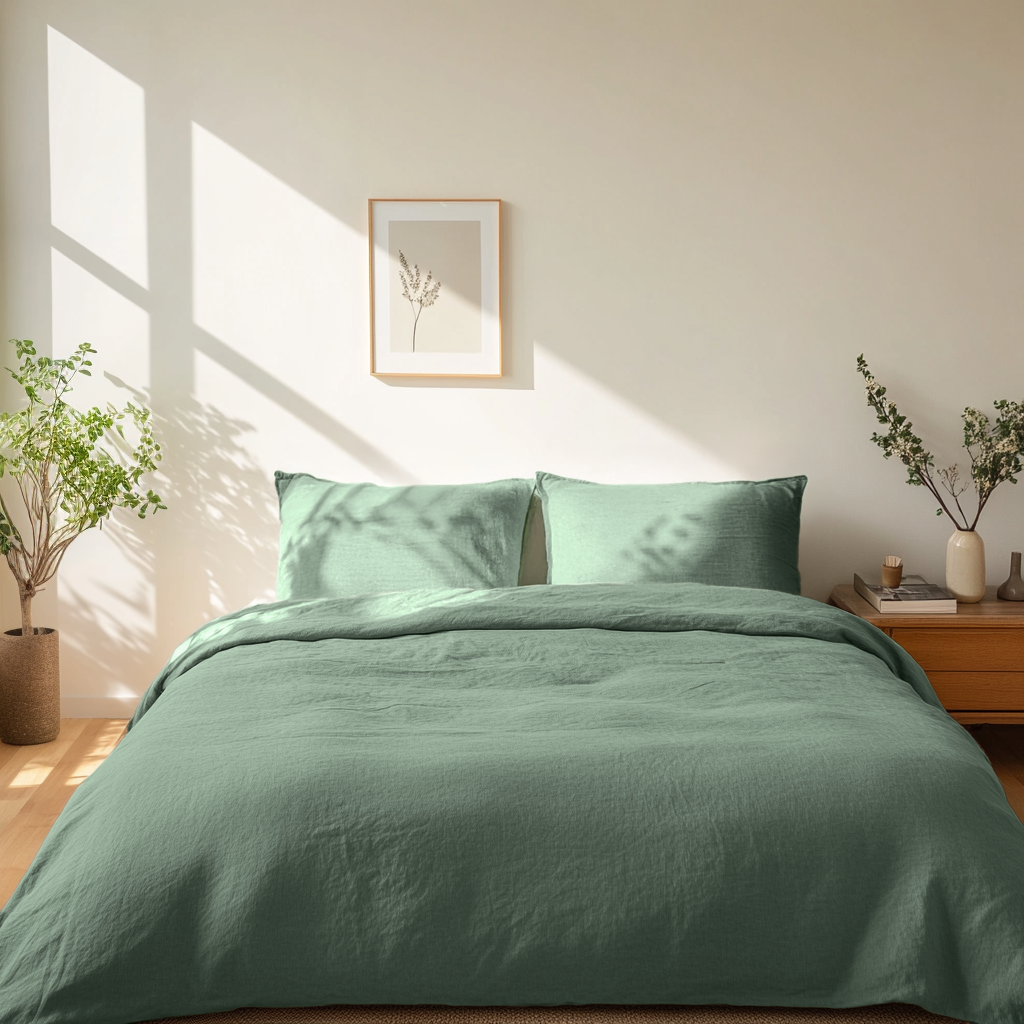 Asparagus Green Washed Linen Duvet Cover Set