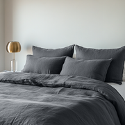 Charcoal Grey Washed Linen Duvet Cover Set