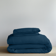 Peacock Blue Washed Linen Duvet Cover Set