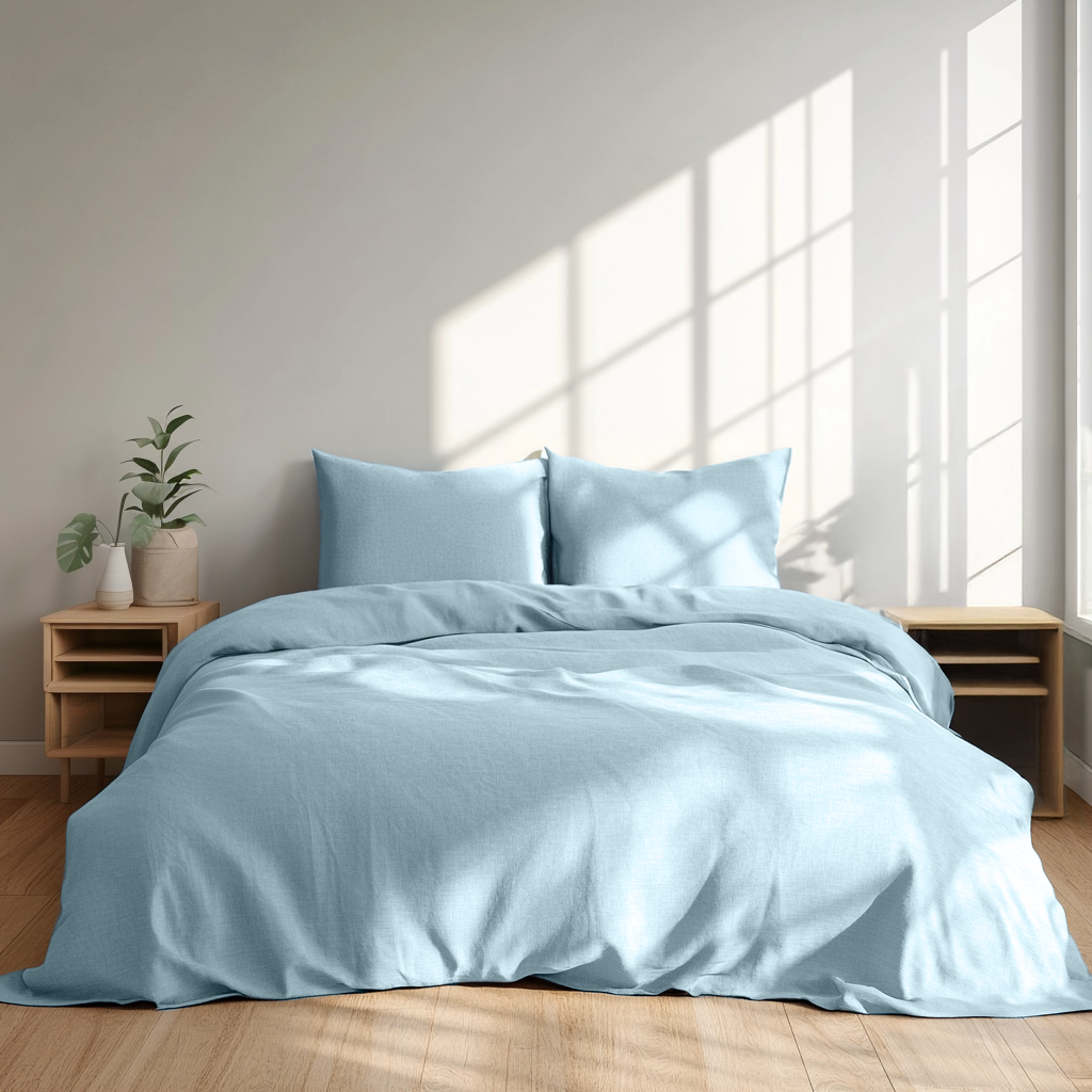 Sky Blue Washed Linen Duvet Cover Set