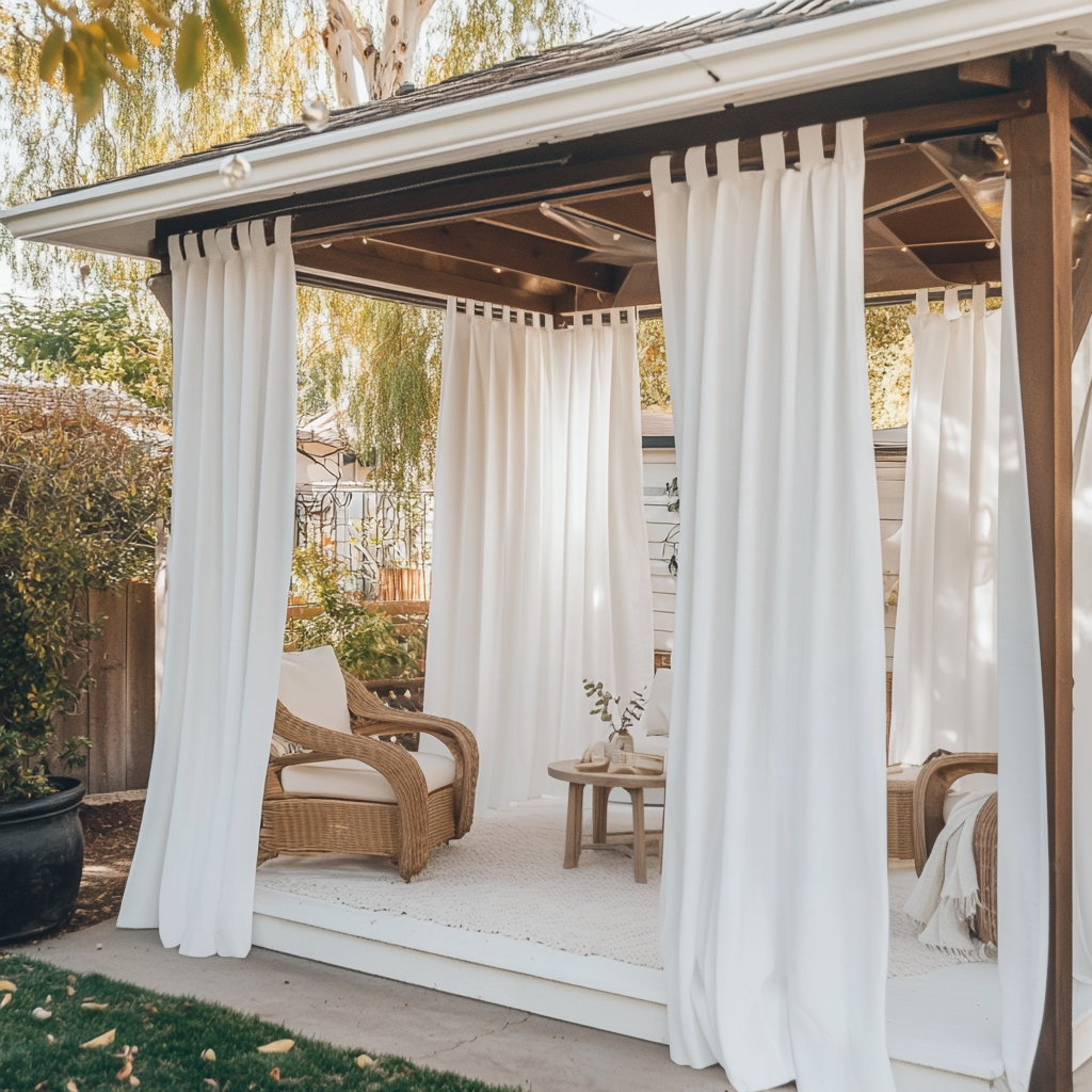 Waterproof and Windproof Outdoor Curtains For Gazebo - White - Tab Top