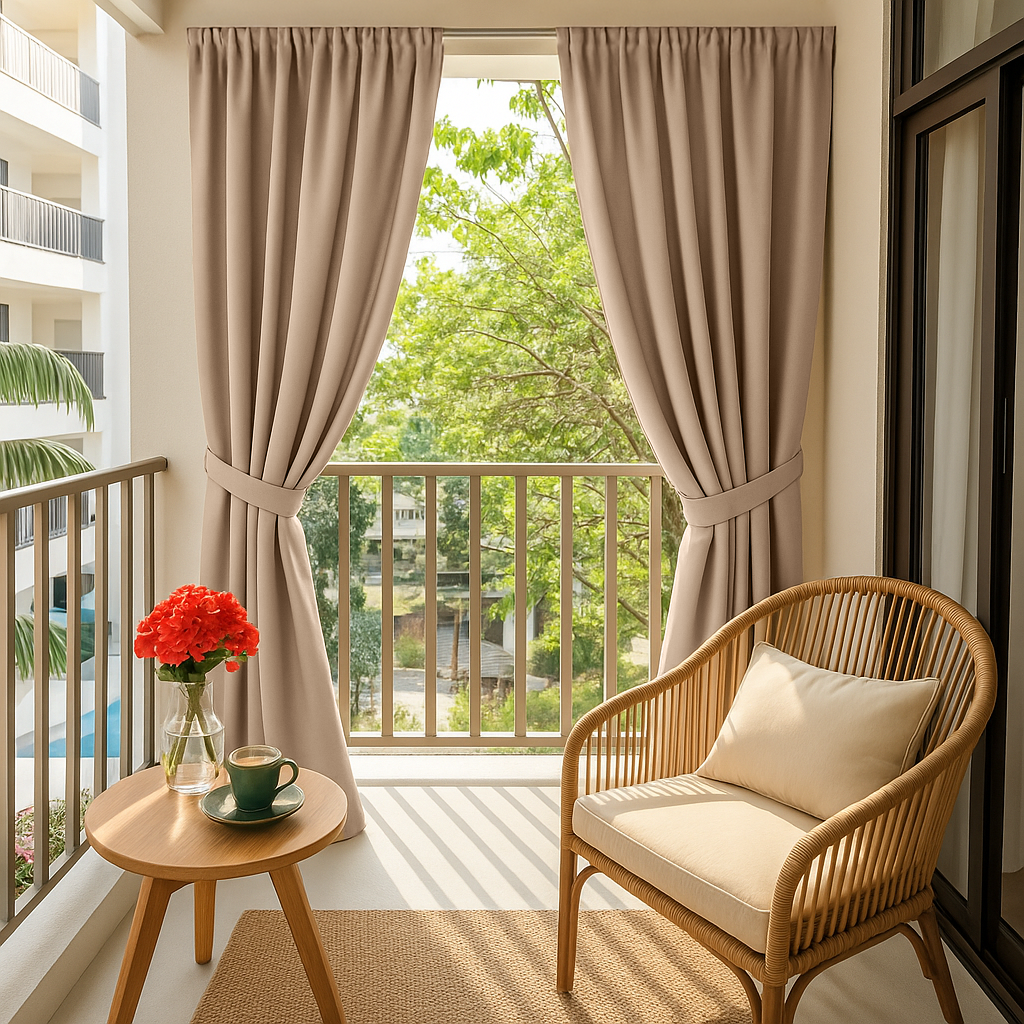 Waterproof and Windproof Outdoor Balcony Curtains - Linen - Rod Pocket