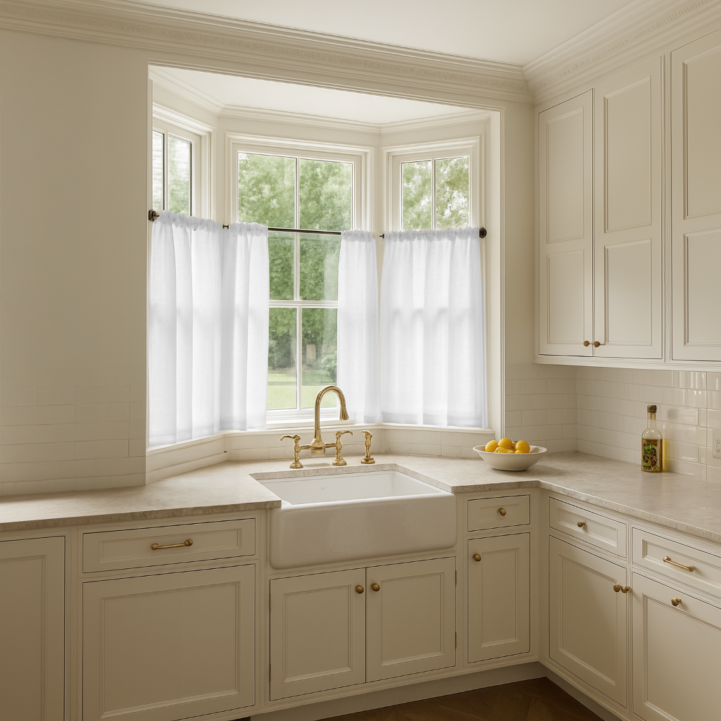 White Kitchen Bay Linen Cafe Curtains