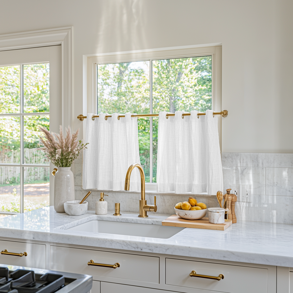 White Linen Eyelet Cafe Curtains