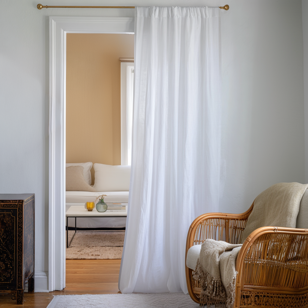 White Linen Doorway Curtains with Multitape