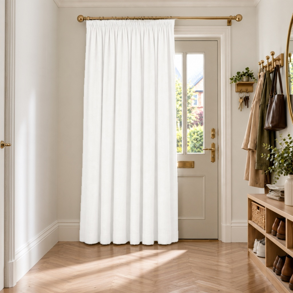 Thermal Door Curtains Pencil Pleat Curtain in a Hallway with White Walls