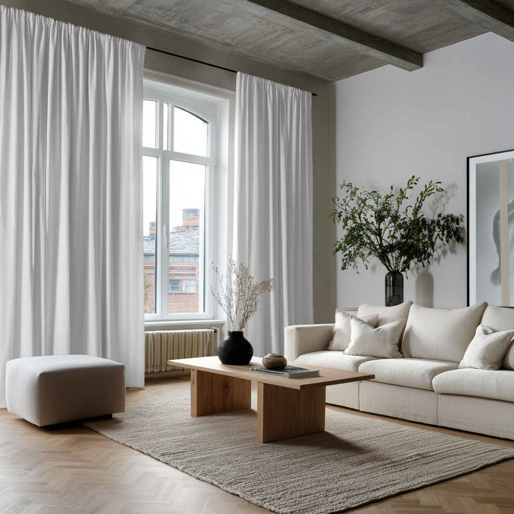 White Linen Soundproof Curtains with Multitape