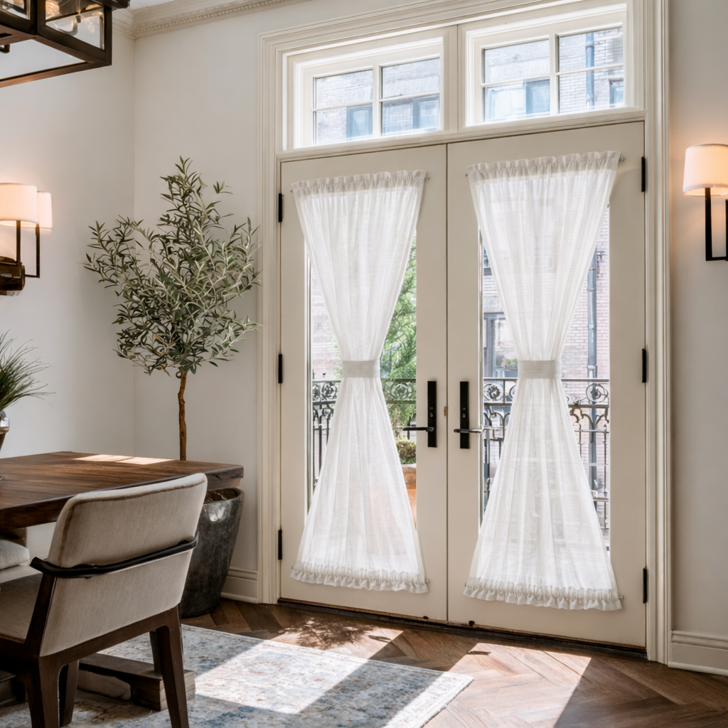White Sheer Linen French Door Curtains