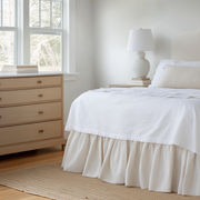 Off-White Heavy Weight Linen Bed Skirt Valance with Gathered Ruffles