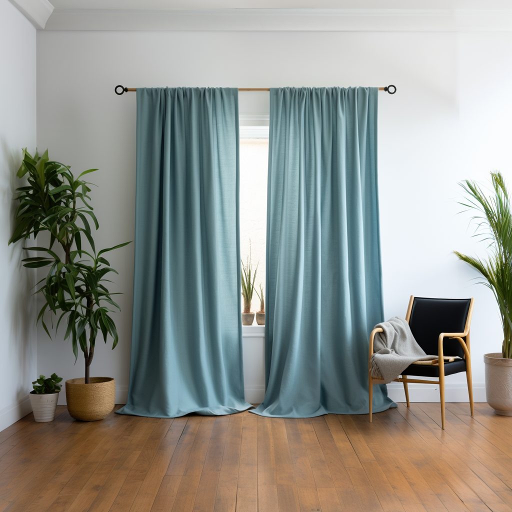 Aquamarine Blue Linen Pole Pocket Curtain with Blackout Lining - Custom Sizes & Colours