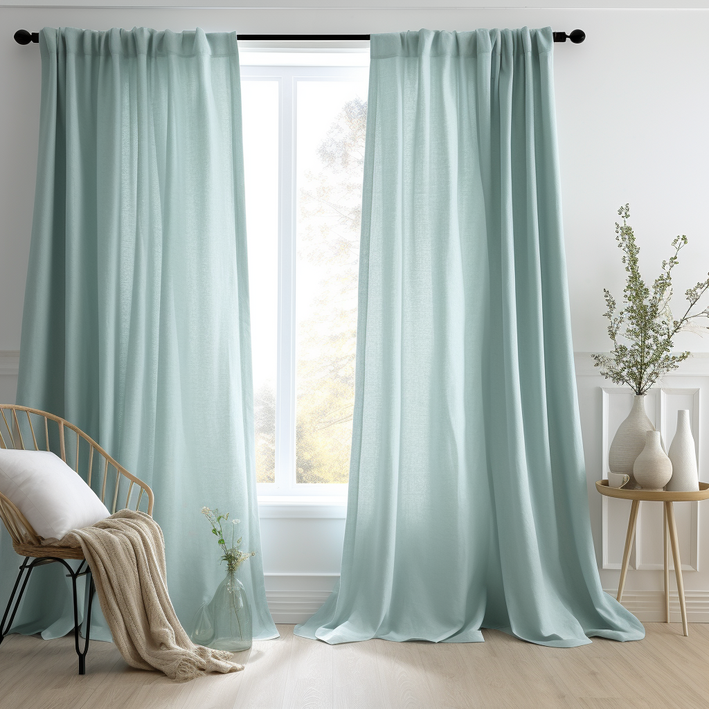 Aquamarine Blue Linen Rod Pocket Curtain - Unlined or With Cotton, Blackout, or Thermal/Soundproof Lining – Available in 24 Colours