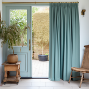 Aquamarine Blue Pencil Pleat Thermal Insulated Door Curtain