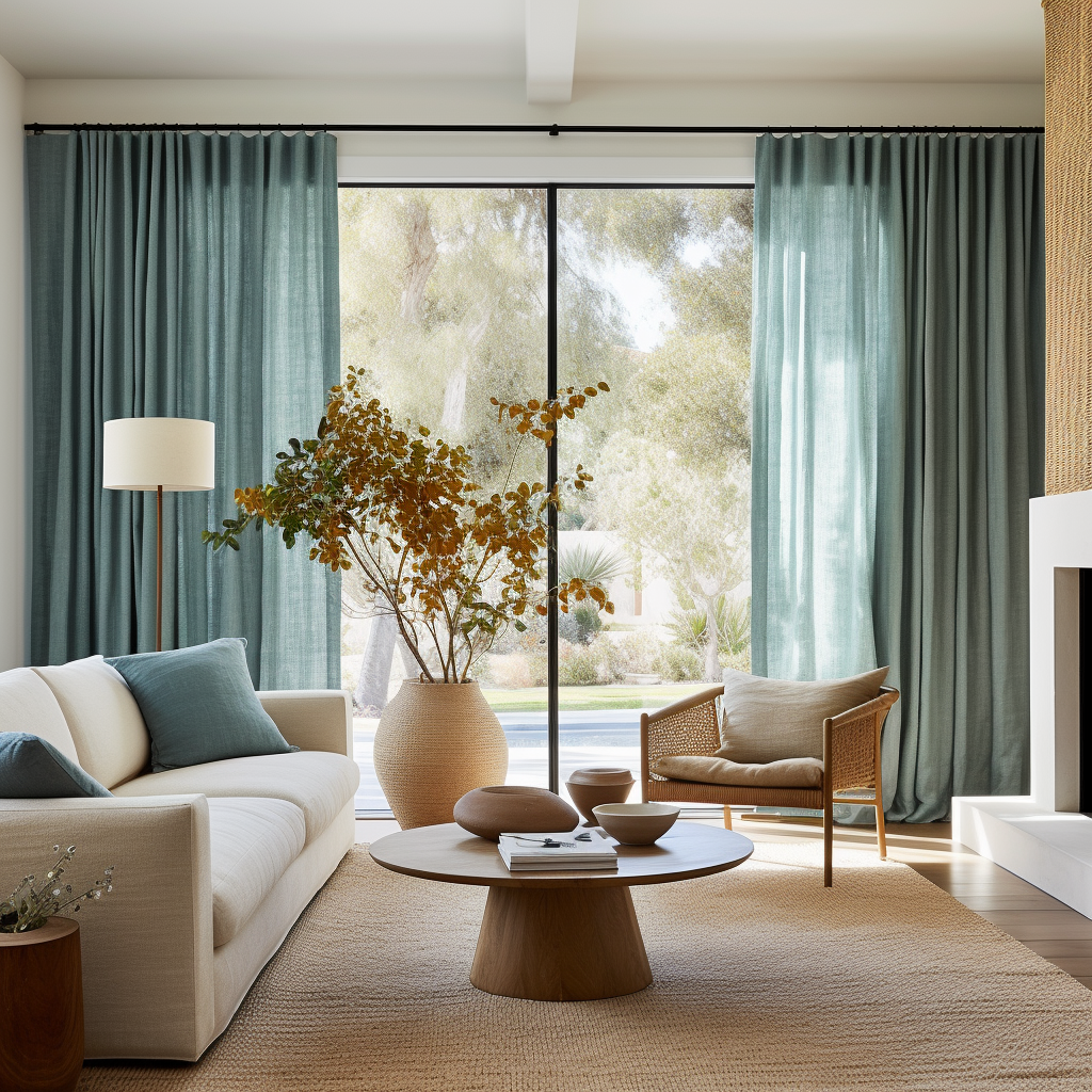 Aquamarine S-fold Linen Curtain Panel - Suitable for Rings and Hooks or Track