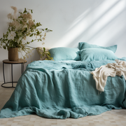 Linen Duvet Cover,
 Colour: Aquamarine Blue