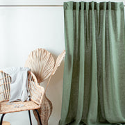 Green Linen Back Tab Curtain Panel - 124, 138 or 250 cm Width, Custom Length - Durable Window Drapes