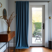 Back Tab Velvet Thermal Insulated Door Curtain in Steel Blue