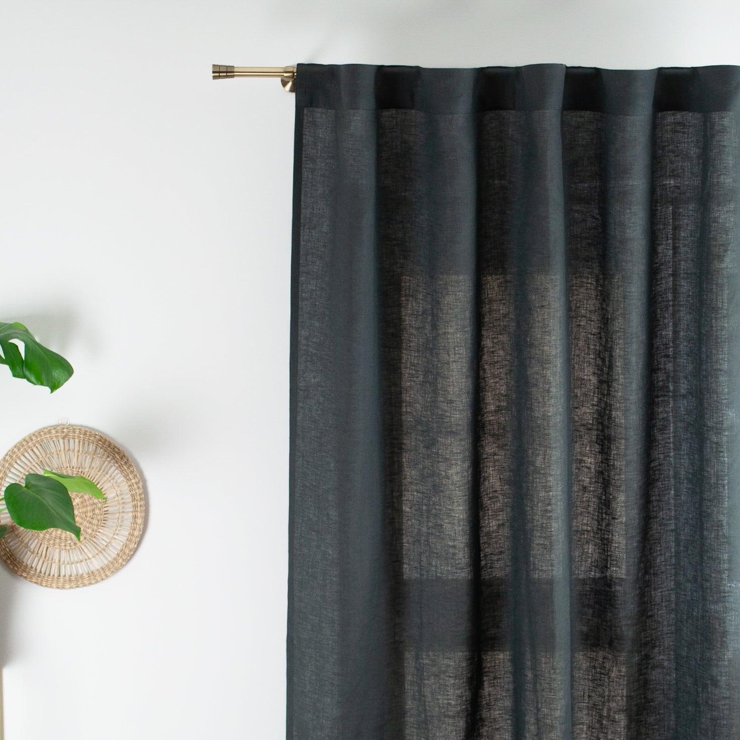 Linen Back Tab Curtain Panel, Color:Charcoal