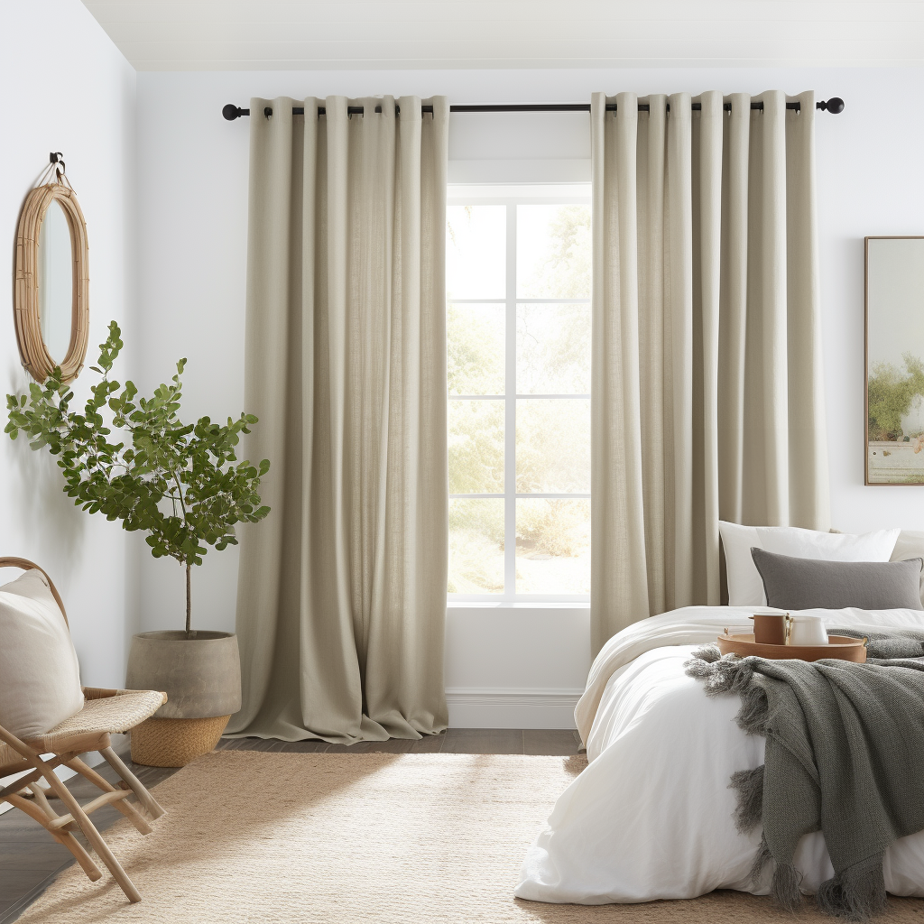 Bedroom Eyelet Linen Curtain with Blackout Lining - Сustom Sizes and Colours - Linen Window Treatments - Grommet Top Drapes