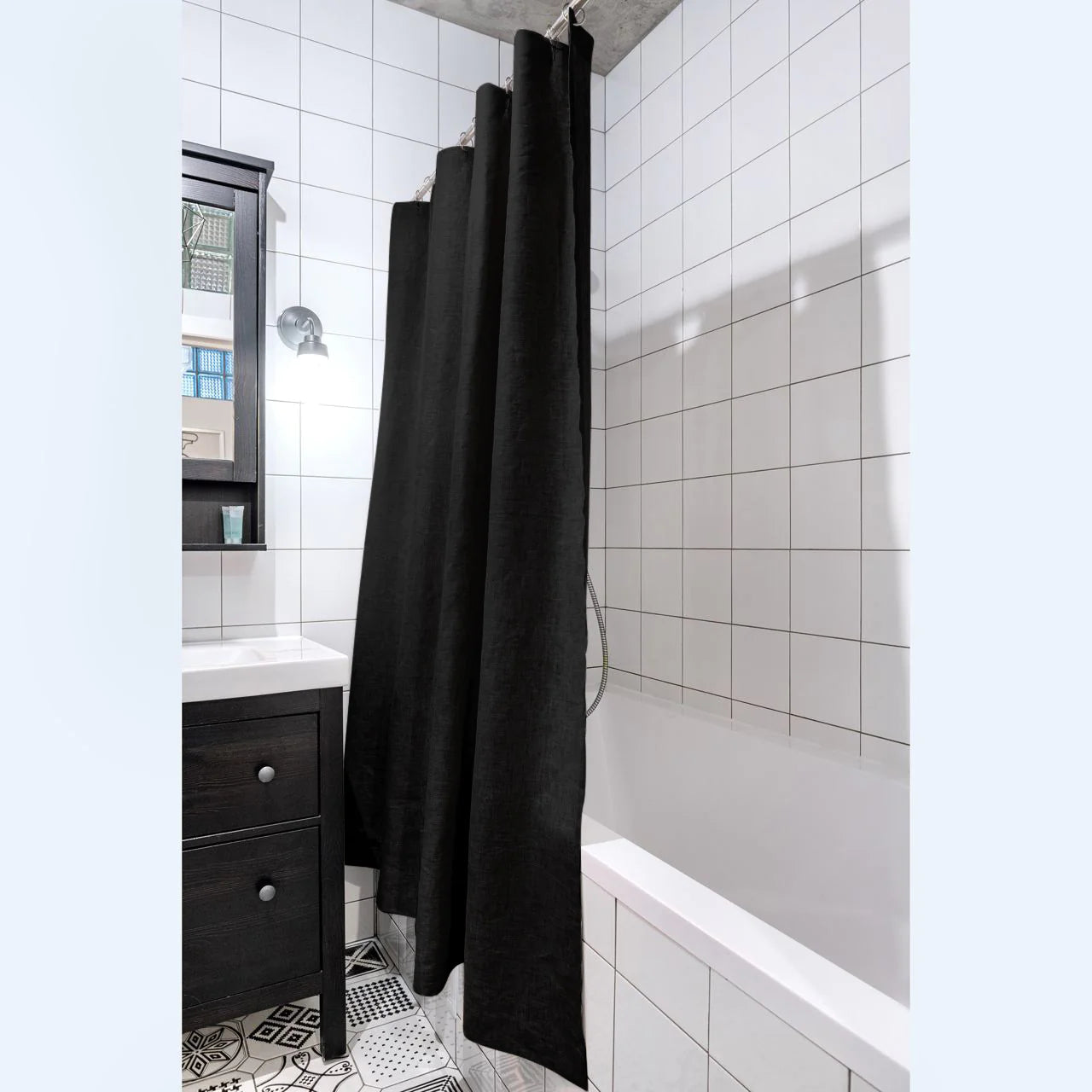 Linen Shower Curtains, Color: Black