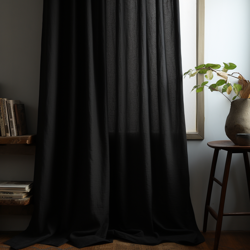 Black Linen Rod Pocket Curtain Panel - Custom Width, Custom Length