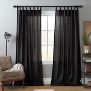 Black Linen Tab Top Curtain Panel - Custom Width, Custom Length