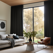 Black S-Fold Thermal Insulated Total Blackout Linen Curtain - Custom Width and Length - Suitable for Rings and Hooks or TracksBlack S-Fold Thermal Insulated Total Blackout Linen Curtain - Custom Width and Length - Suitable for Rings and Hooks or Tracks